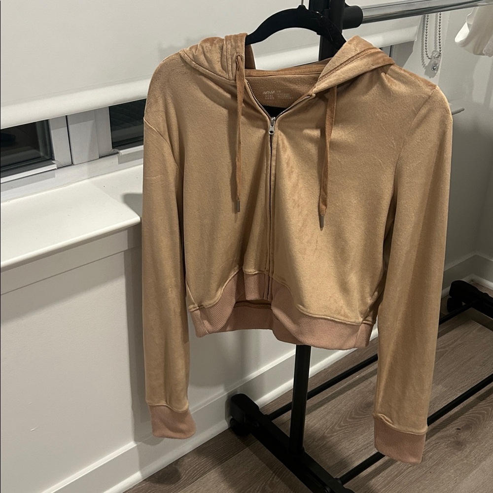 Aerie Light Brown Zip-Up Hoodie